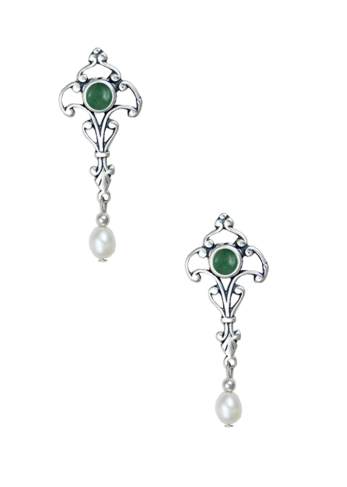 Sterling Silver Romantic Victorian Drop Dangle Earrings With Jade